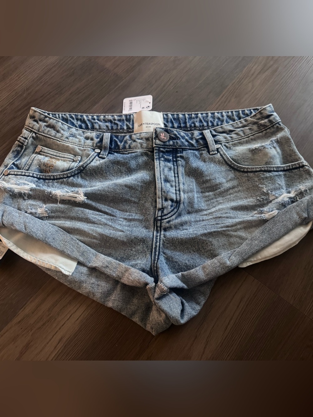 One Teaspoon Blue Distressed Rolled-Hem Denim Shorts